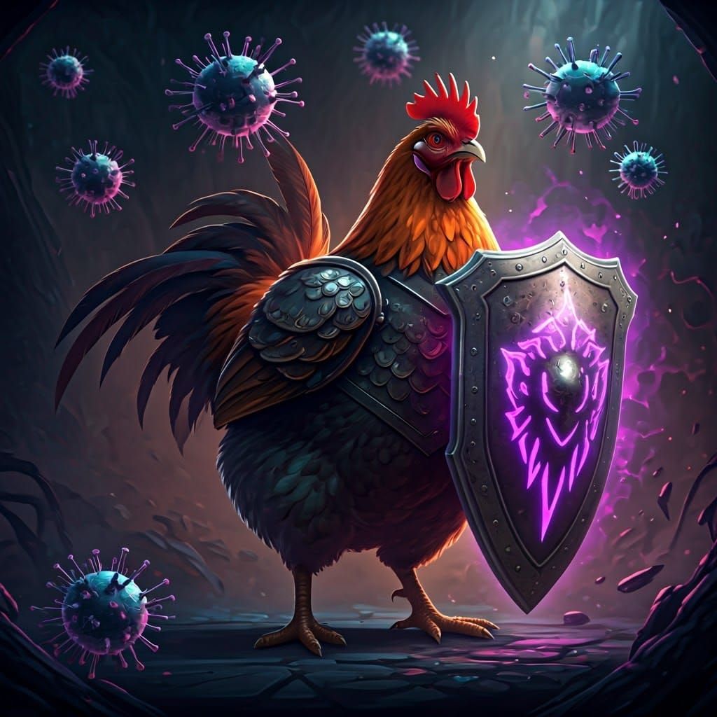 Armored Chicken Battles Viruses in Dark Fantasy Realm