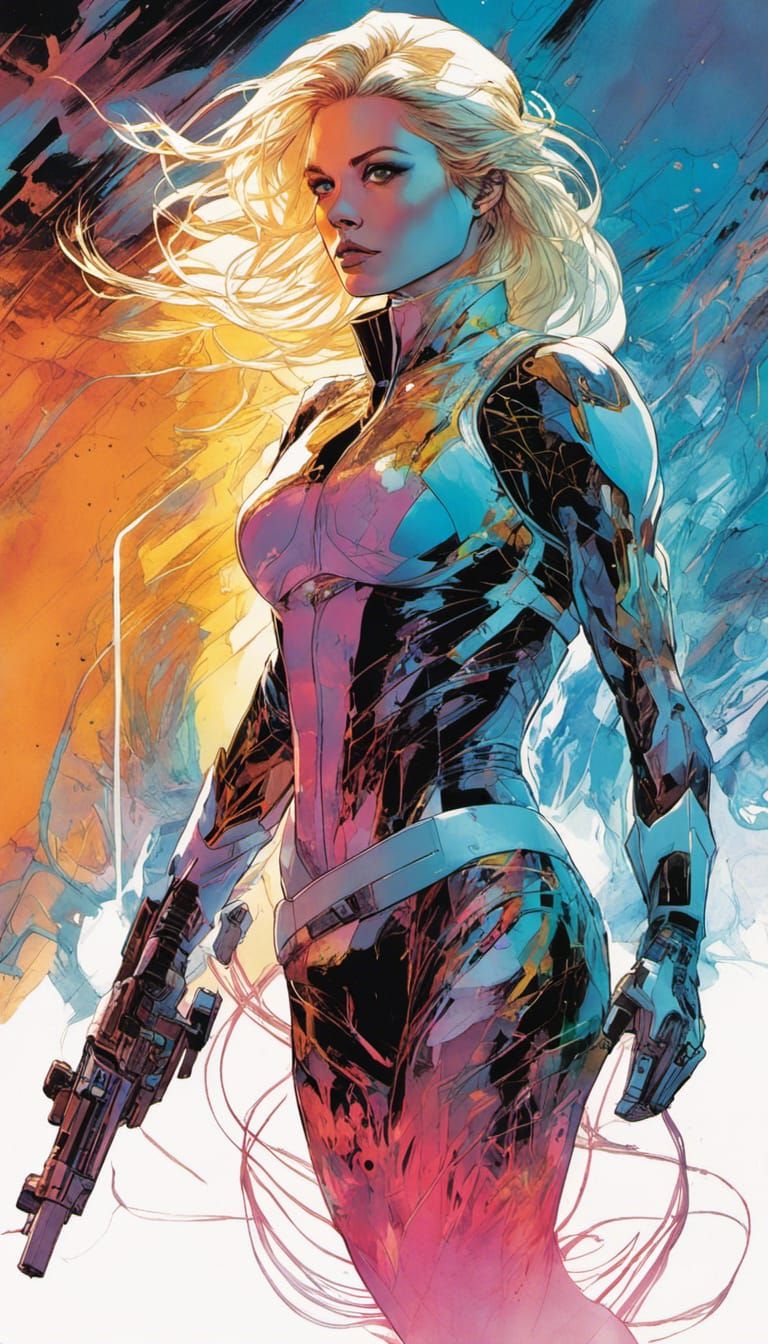 Ethereal Invisible Woman in 1980s Comic Style