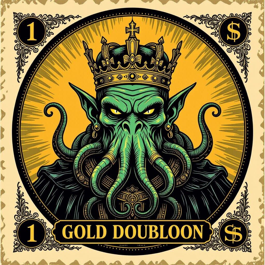 Cthulhu Crowned on Vintage Postage Stamp