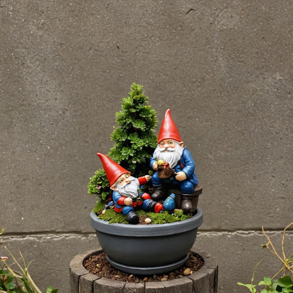 Gnome Garden Sitting on a Pot