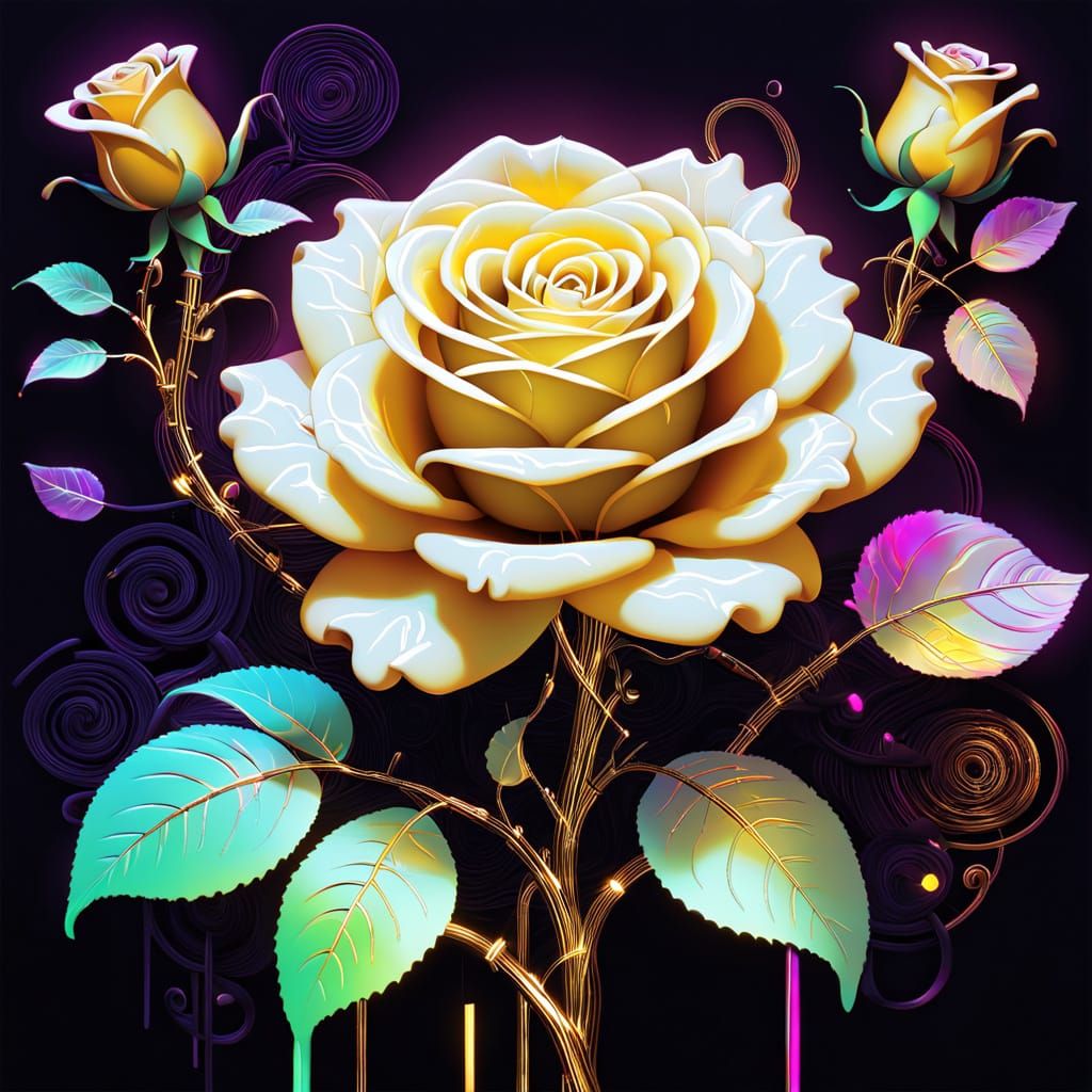 Neon Rose Digital Sculpture in Synthwave Style
