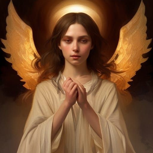 Detailed Angel Portrait in Art Nouveau Style