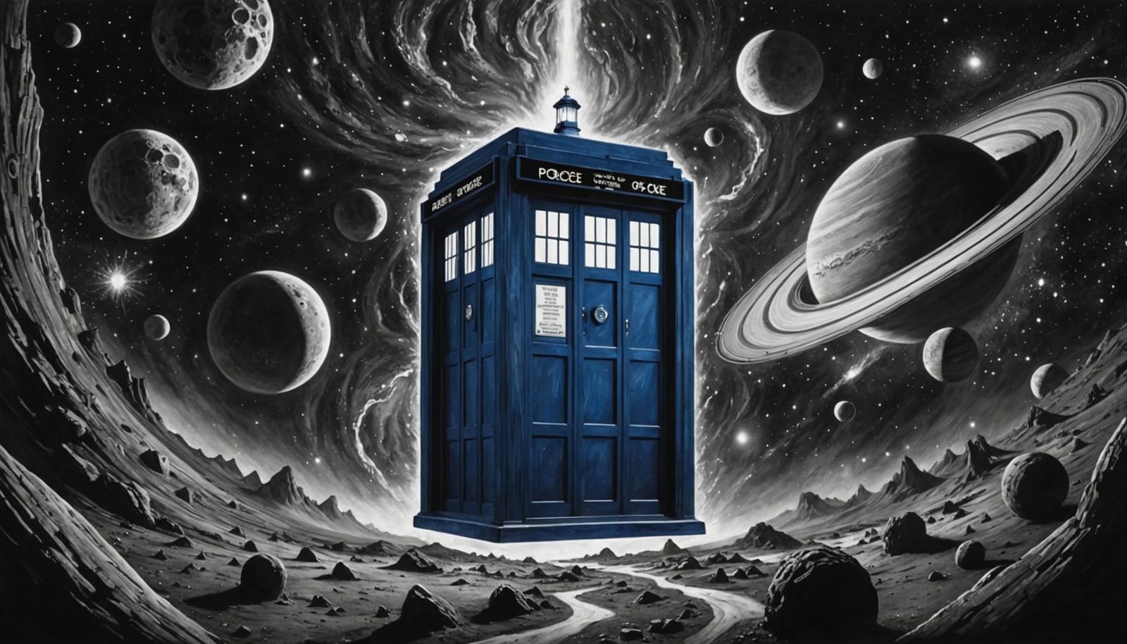 TARDIS in Charcoal Galaxy Space