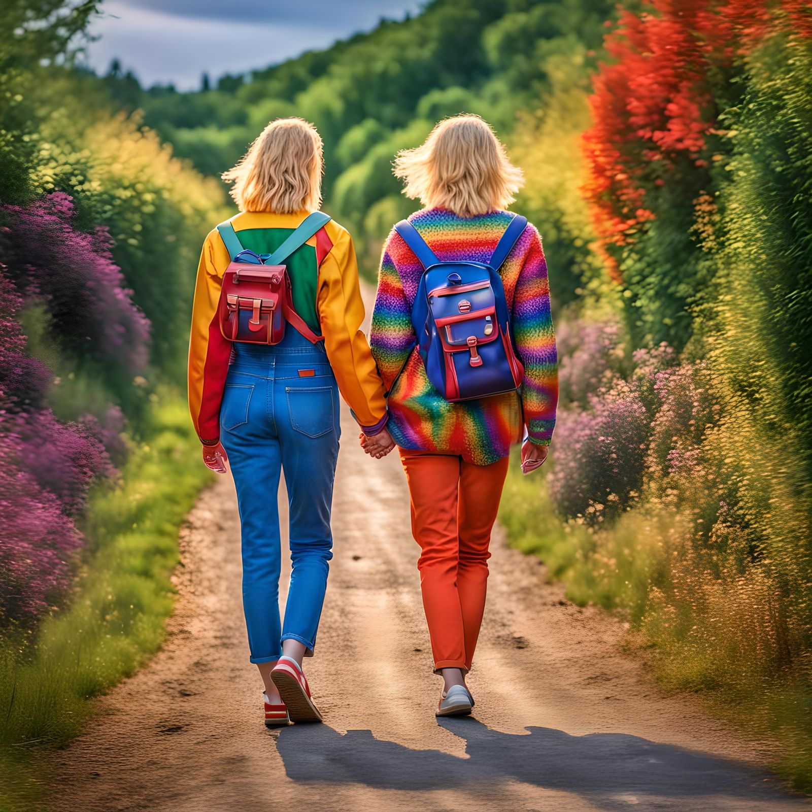LGBTQ+ Couple Walking Hand-in-Hand in Countryside
