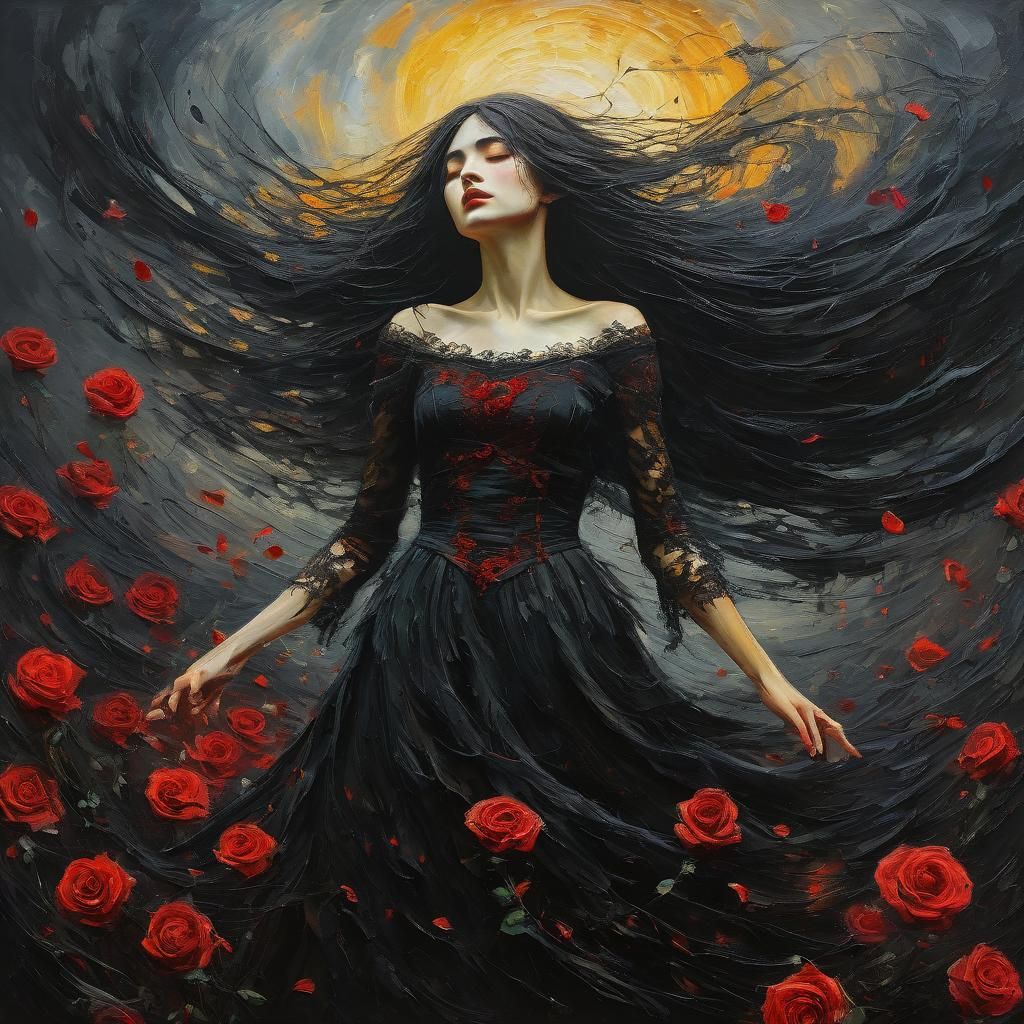 Scarlet Vampire Rose in Expressive Oil Painting Style