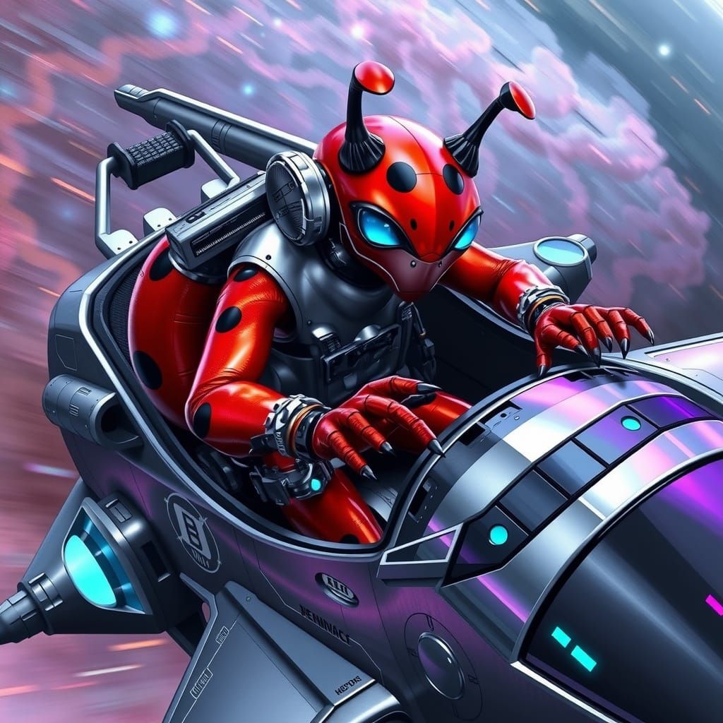 Ladybug Alien Pilot in Futuristic Spacecraft