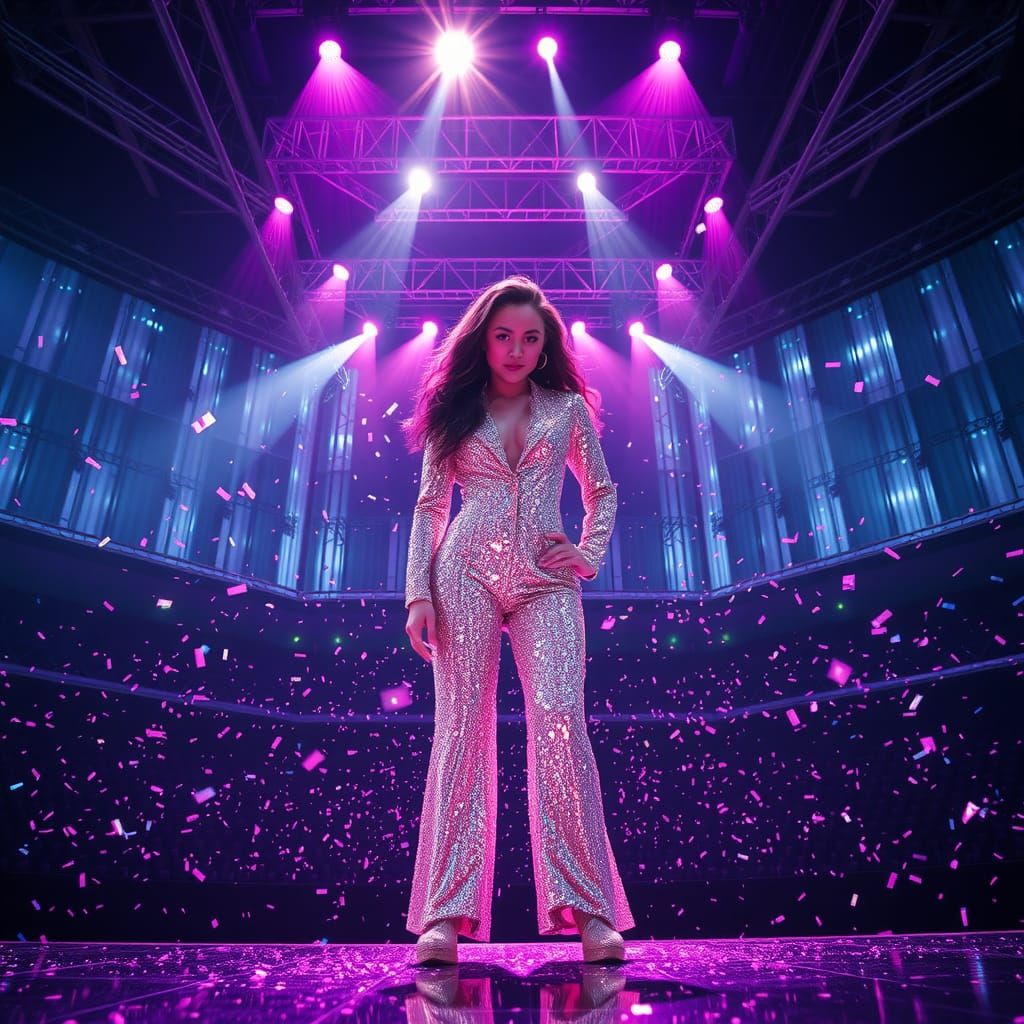 Silver Pop Star in Concert Hall, Digital Art