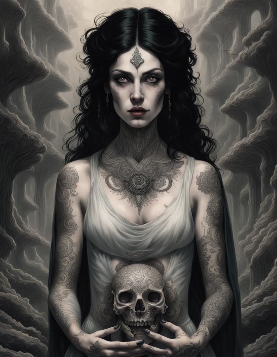 Ethereal Tattoo Artist Portrait in Dark Fantasy Style