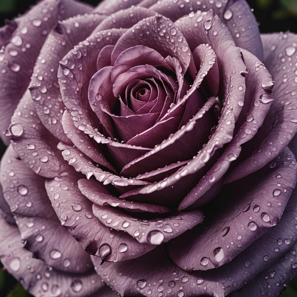 Dramatic Close-Up of Purple Rose with Water Droplets