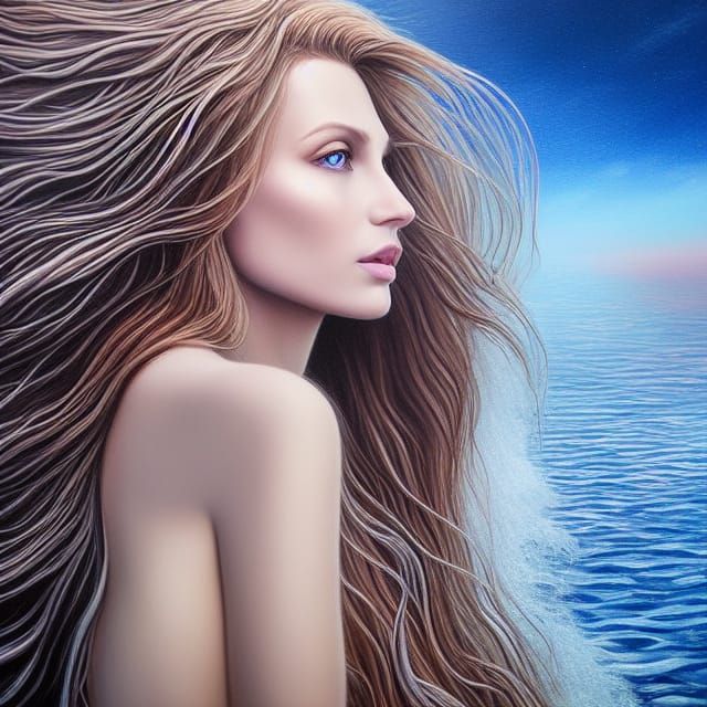 Woman at World's Edge in Metallic 3D Render