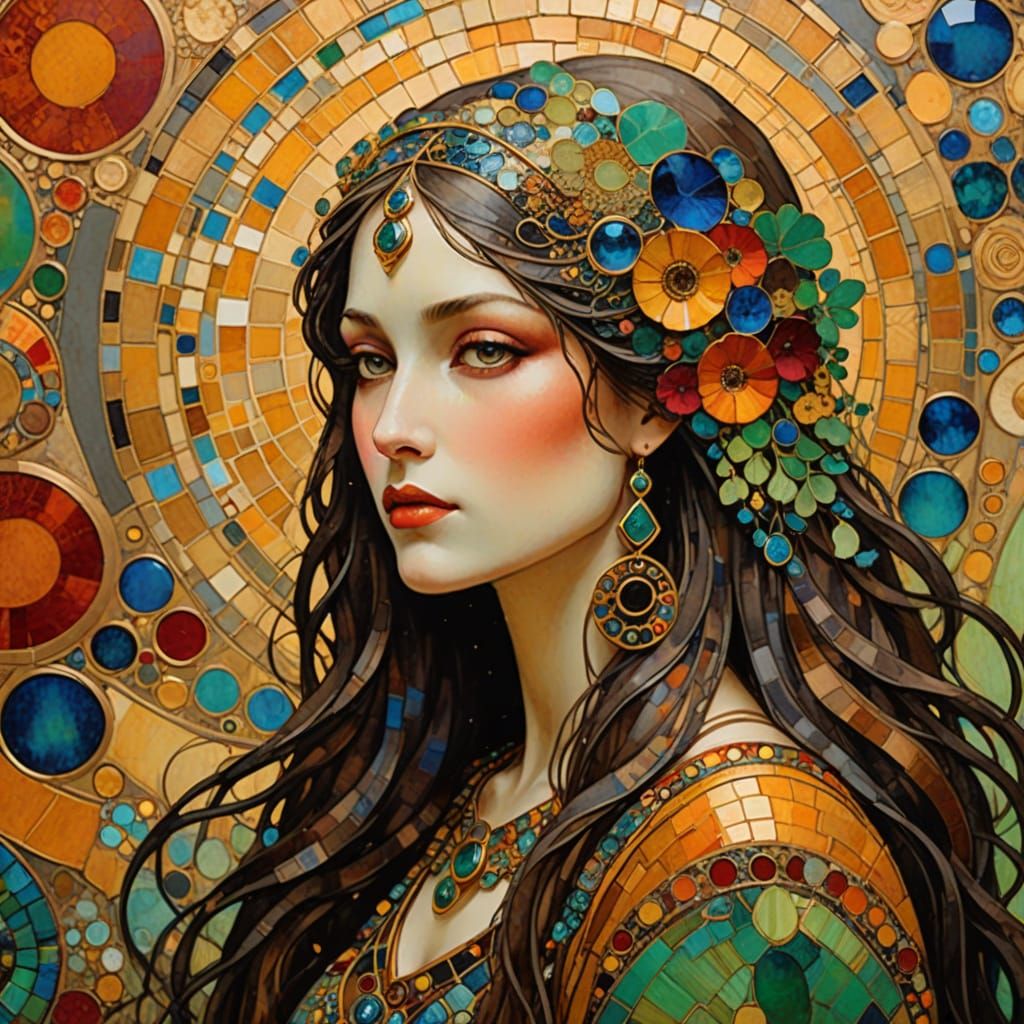 Golden Goddess in Art Nouveau Splendor
