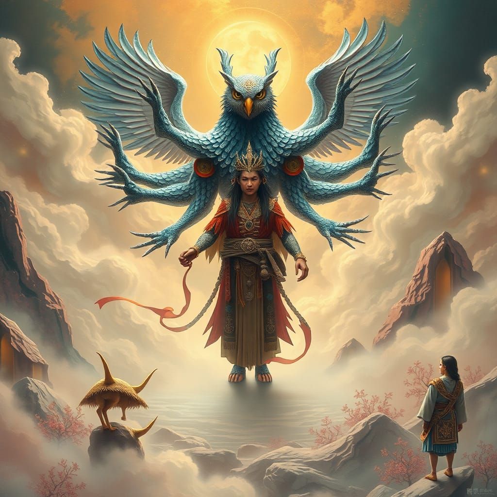 Mystical Shaman and Owl Leopard King in Dreamscape