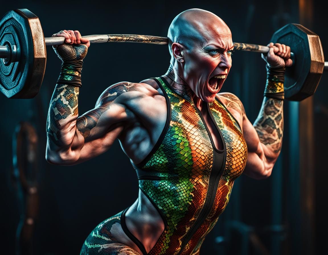 Muscular Russian Girl Lifts Barbell in Hyper-Detailed Portra...