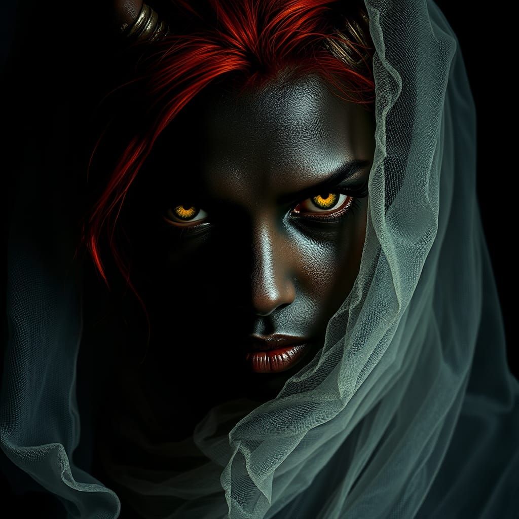 Eerie Portrait of Woman with Piercing Eyes