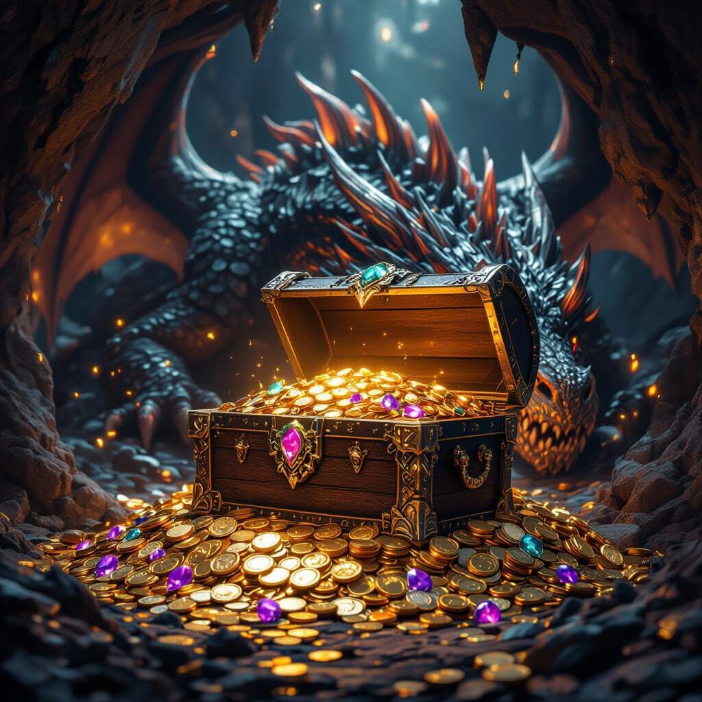 Dragon Guarding Treasure Hoard: Fantasy Concept Art