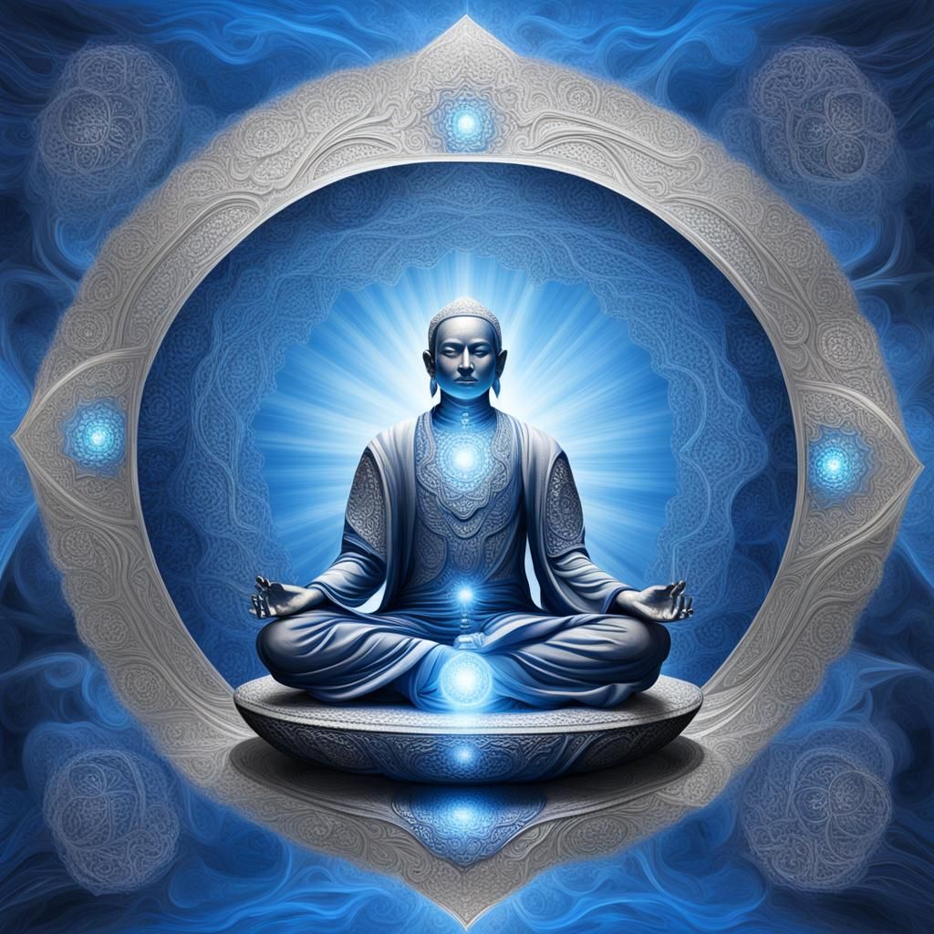 Meditating Figure in Blue Light