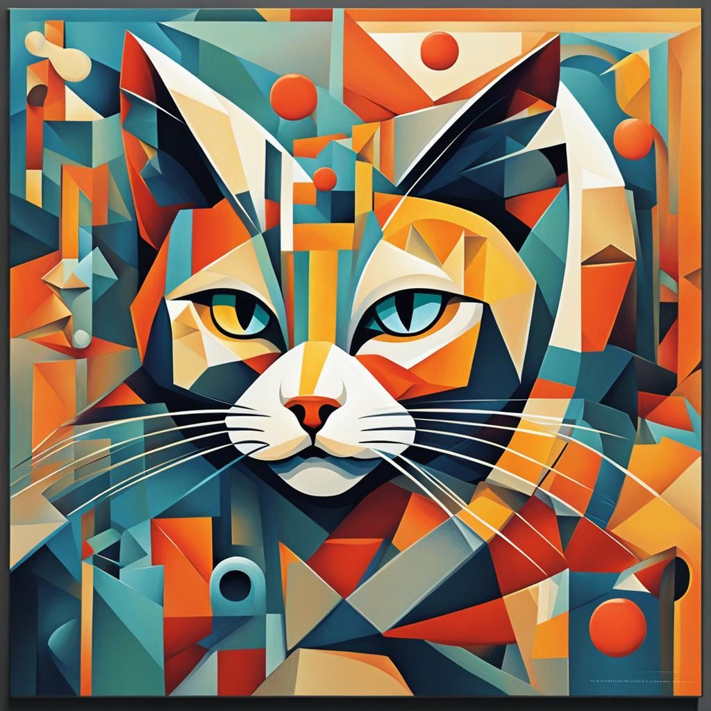 Cubist Cat Art Deco Geometric Fauvism Painting