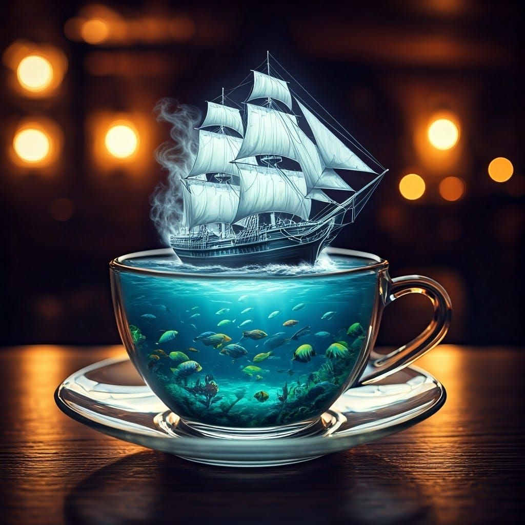 Ethereal Pirate Ship in Glass Teacup