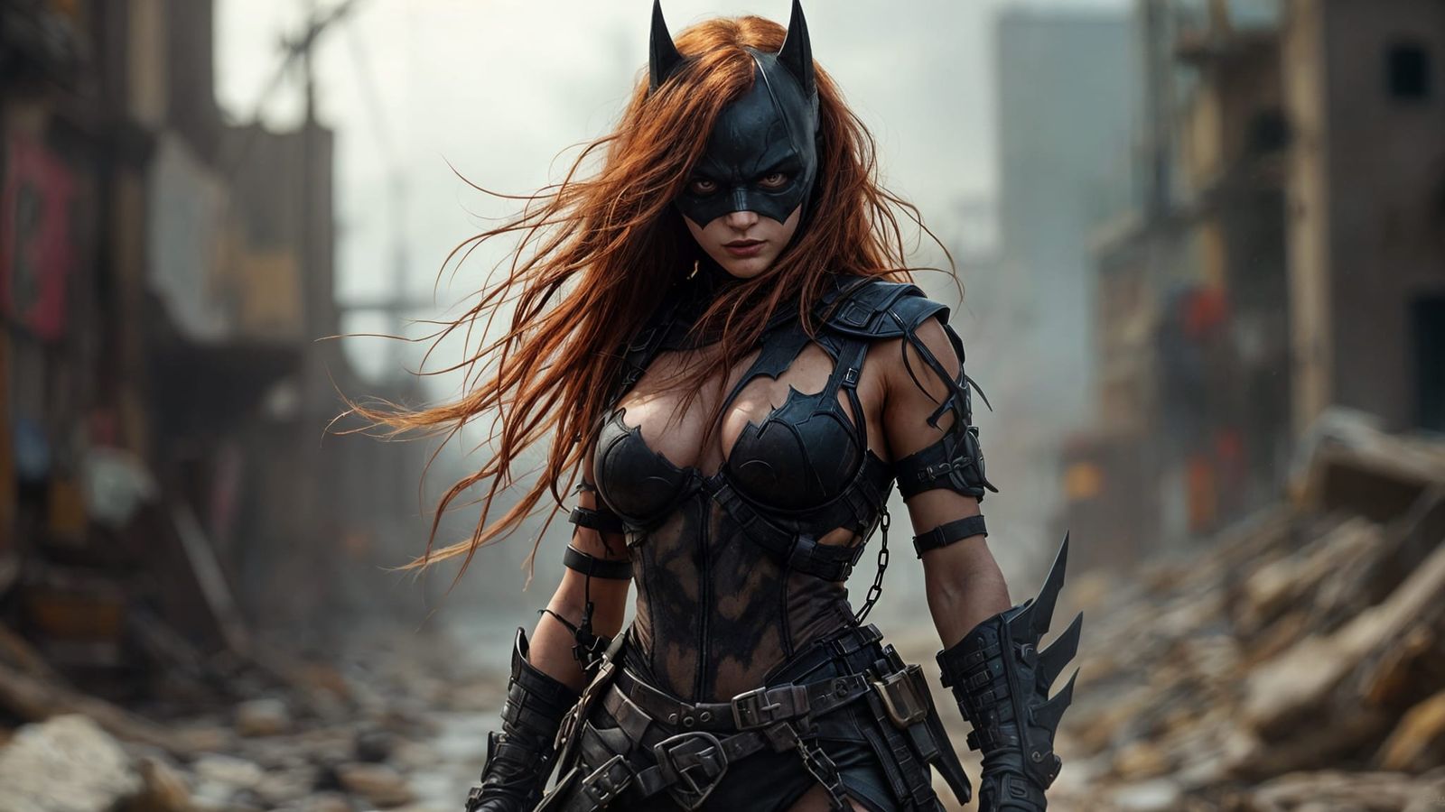 Batgirl in Post-Apocalyptic Wasteland: Fantasy Concept Art