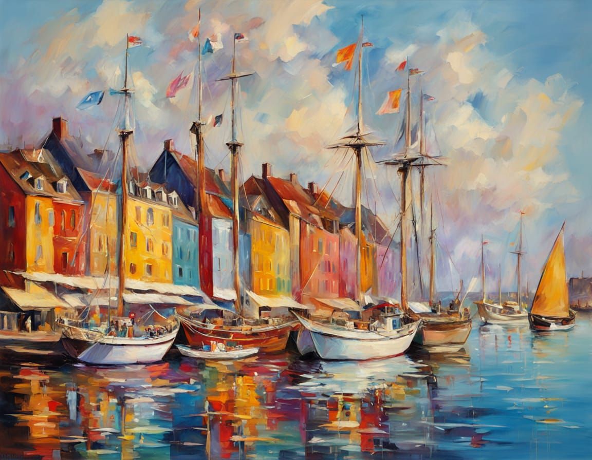 Festive Harbor Regatta with Sailing Ships and Colorful Flags