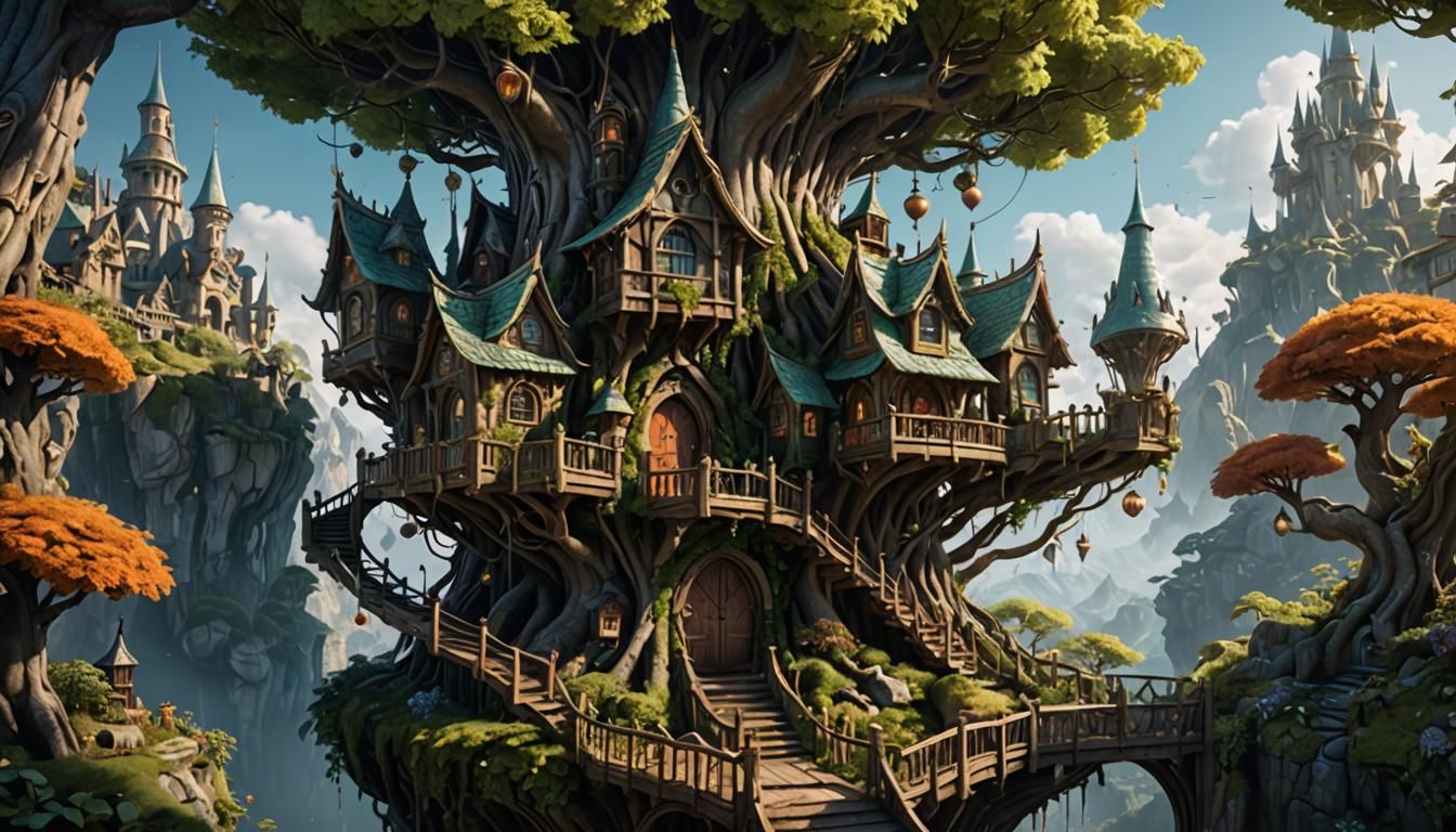 Detailed Elf Treehouse Concept Art in 8K