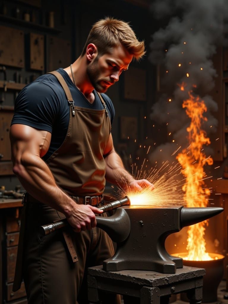Siegfried the Blacksmith Forging a Shimmering Sword
