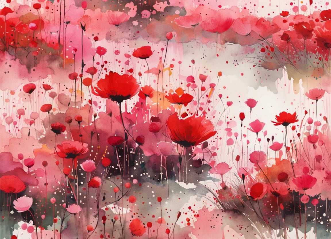 Floral Field Watercolor Illustration with Textured Details