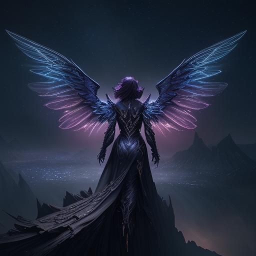 Glowing Wings in Night Sky: Fantasy Concept Art