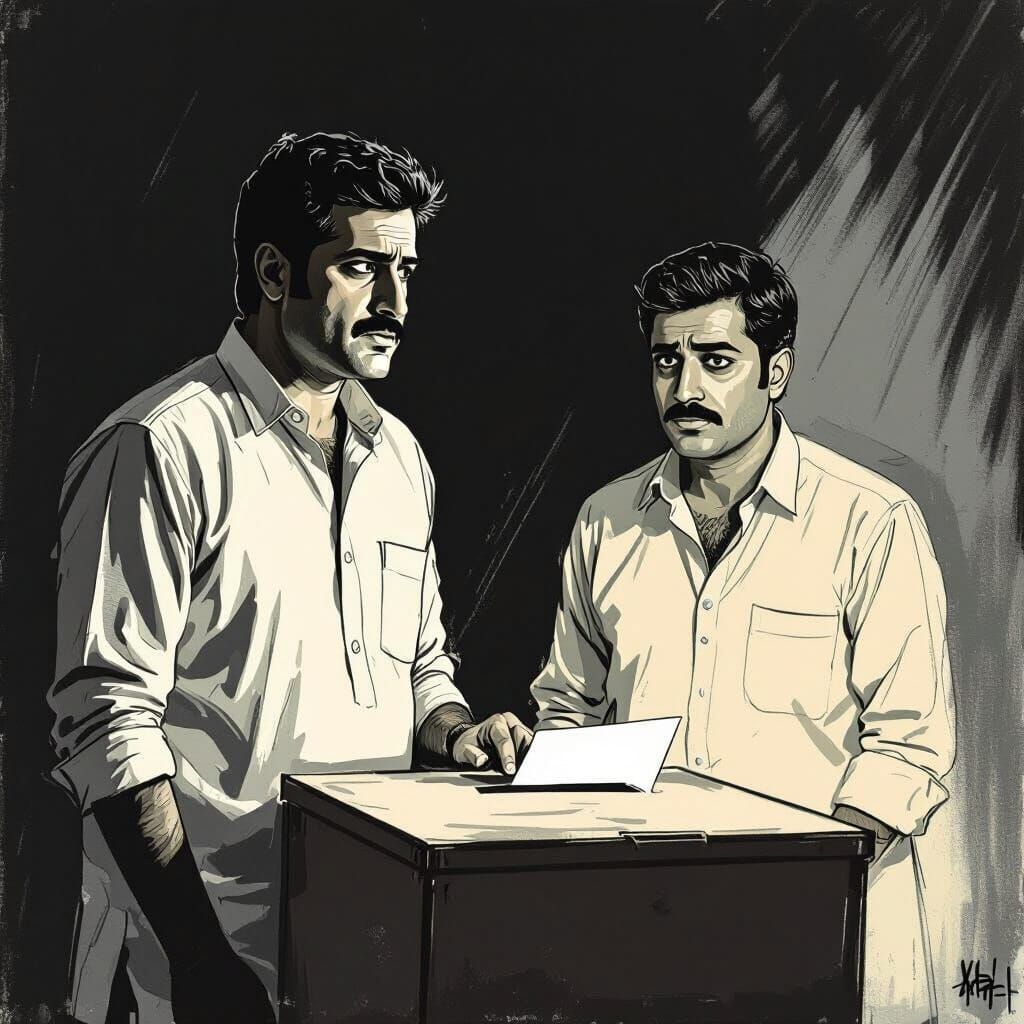 Man in Noir Style Examines Ballot Box