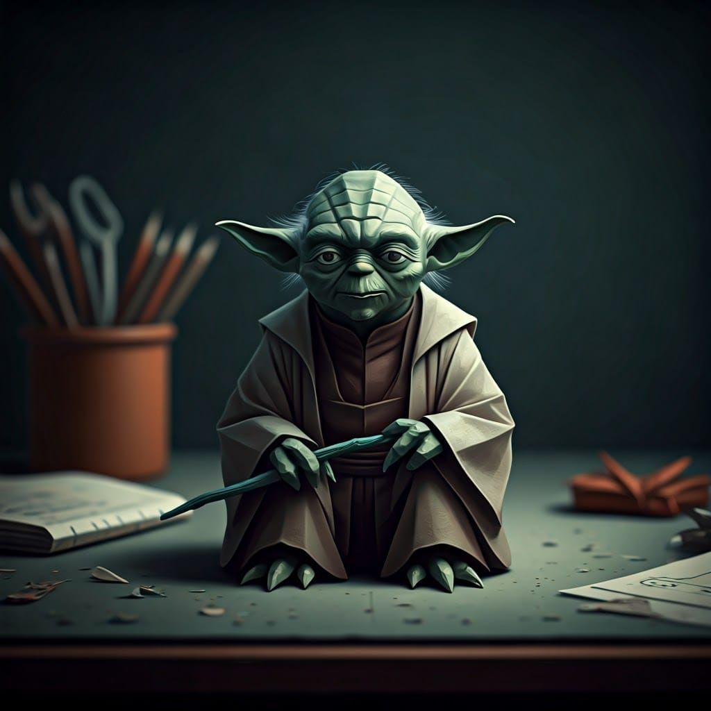Origami Yoda Meditating in Paper World