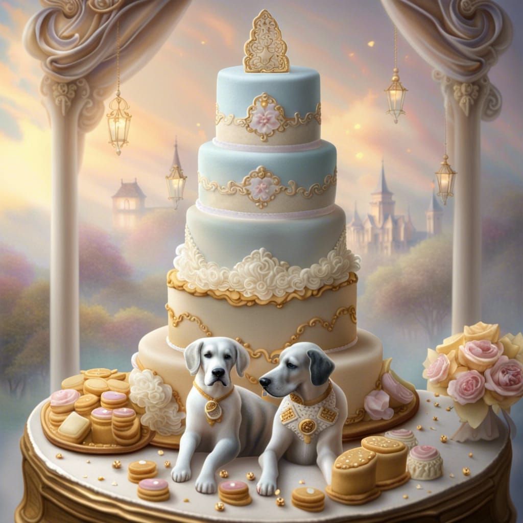 Dog Wedding Cake with Biscuits in Fantasy Style