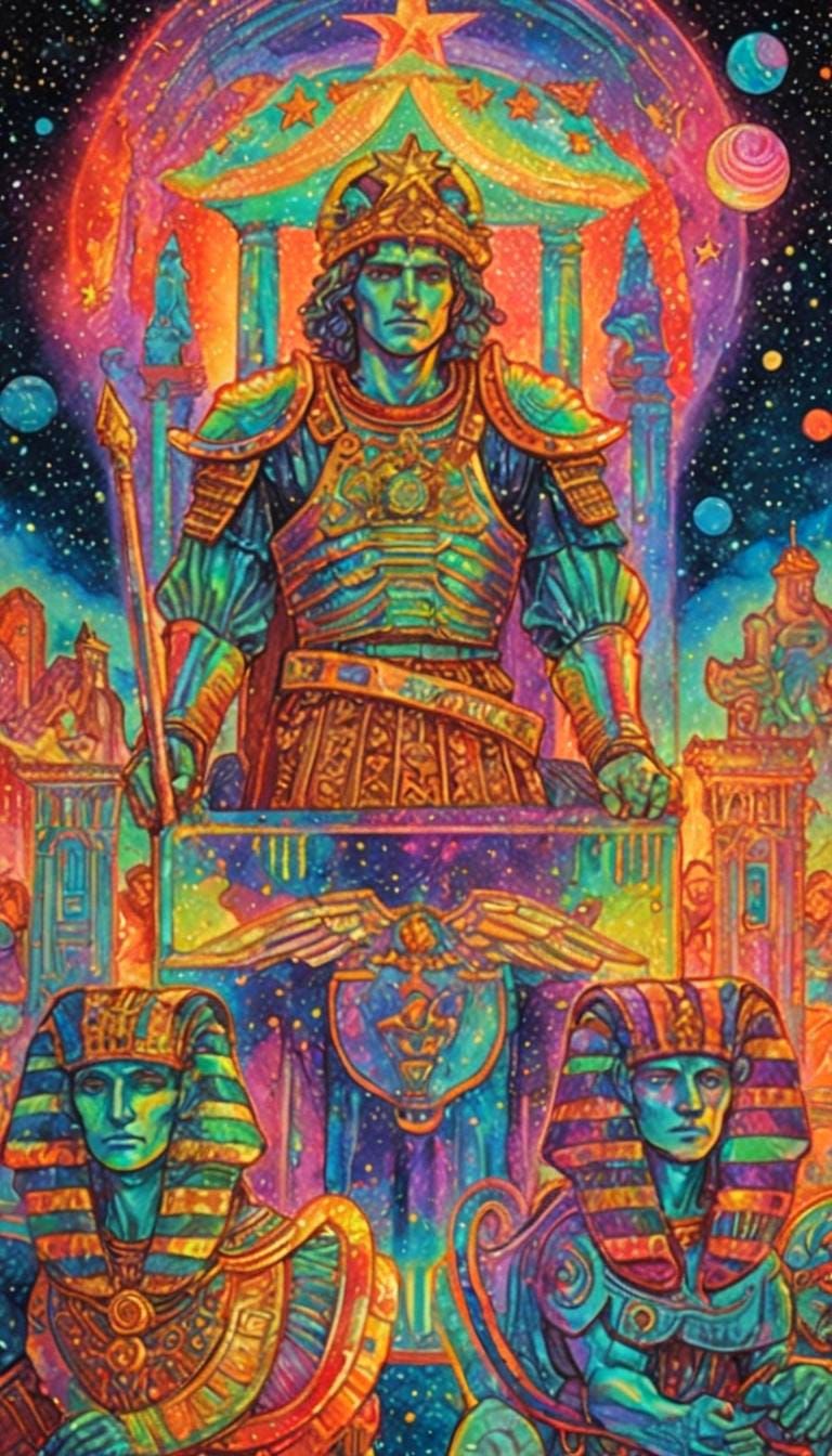 Cosmic Roman Soldier in Astral Chariot Illustration