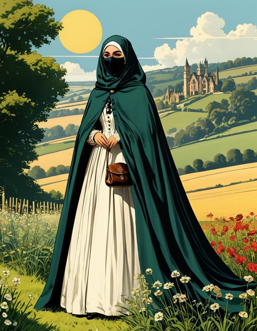 Victorian Woman in Hijab: Vintage Comic Art
