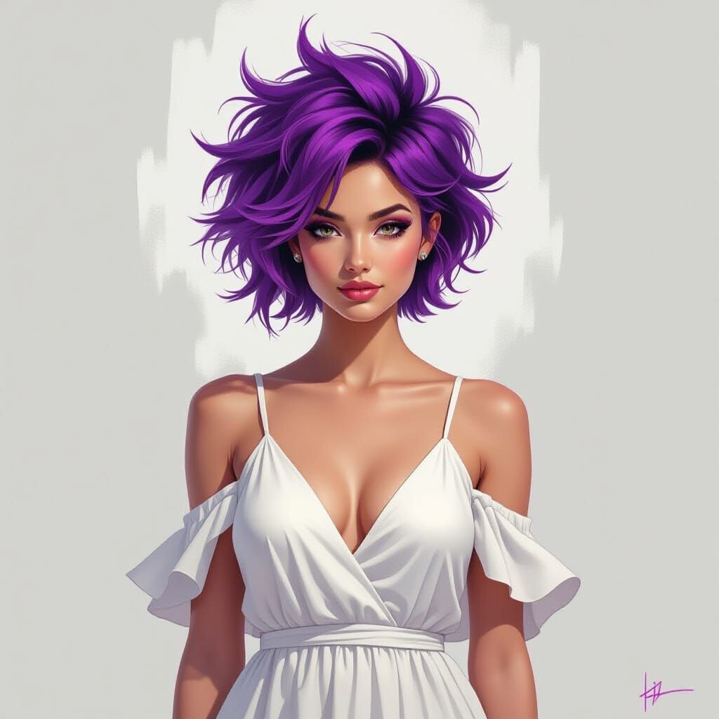 Woman with Purple Hair in Ethereal Style