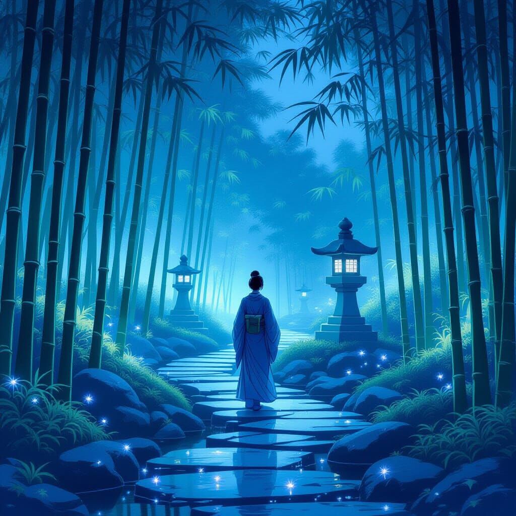 Twilight Bamboo Garden with Bioluminescent Flora