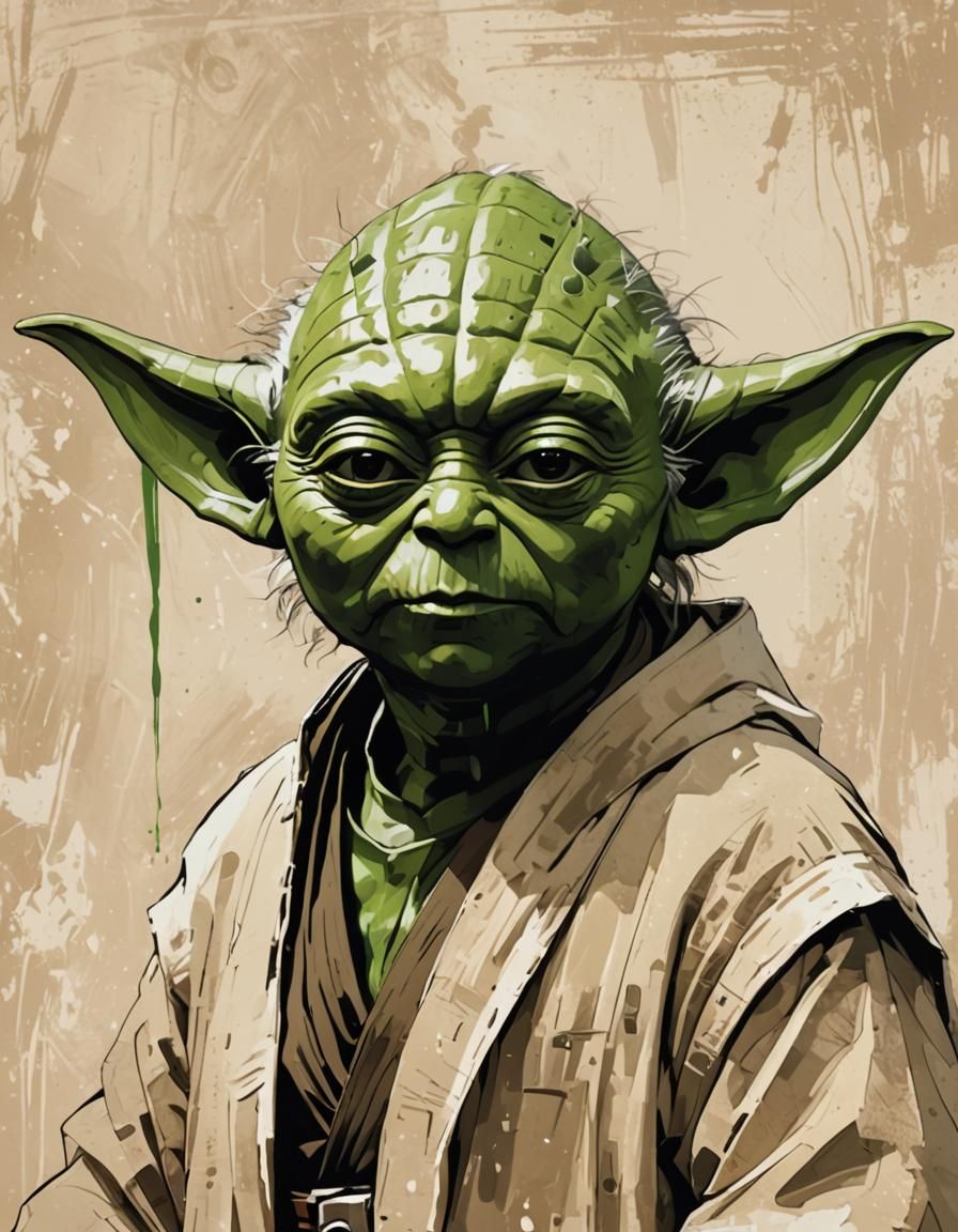 Minimalist Line Art: Yoda with Jedi Symbol