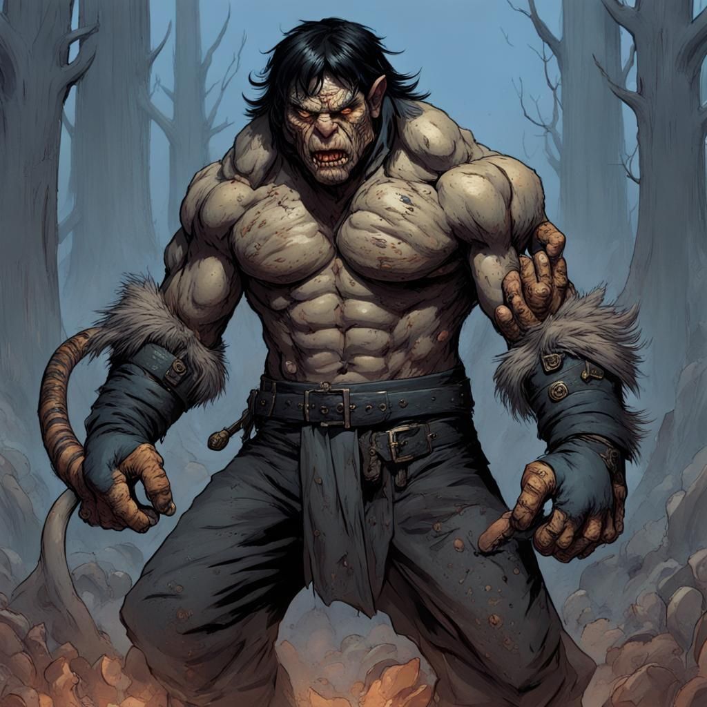 Feral Orc Warrior with Clawed Gloves, Comic Book Art