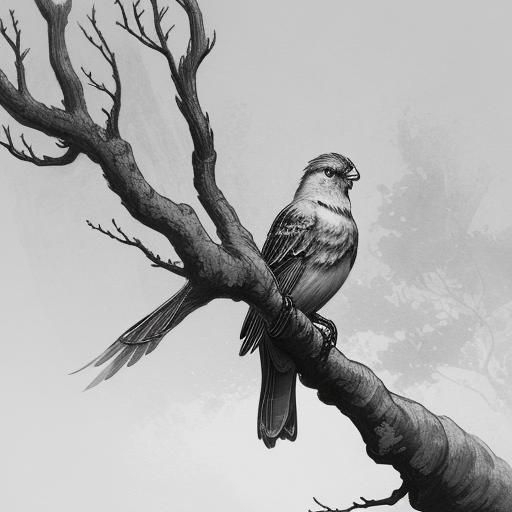 Bird with Cherry Blossoms in Sumi-e Style