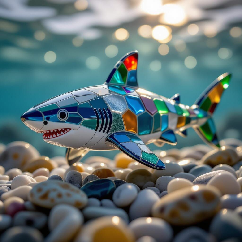 Shark Sculpture Made of Colorful Sea Glass