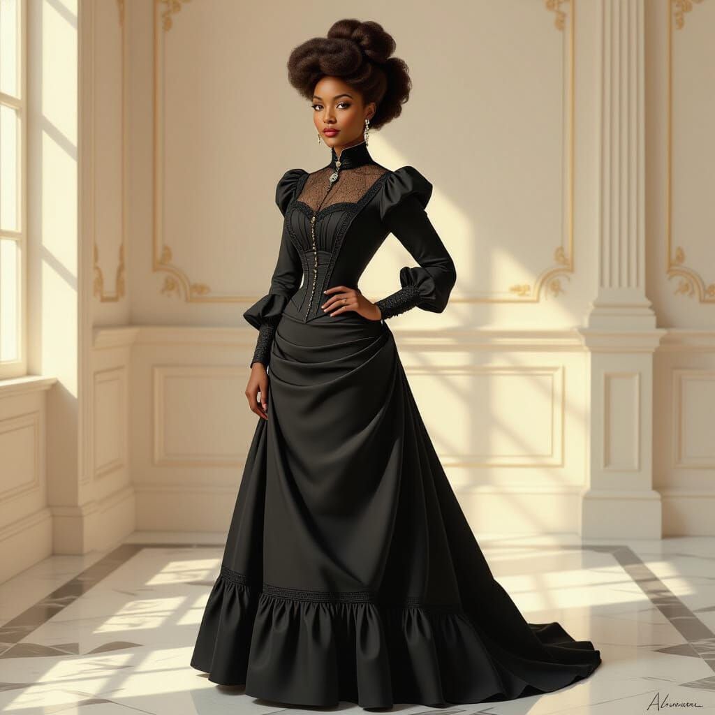 Elegant African-American Gibson Girl Oil Painting