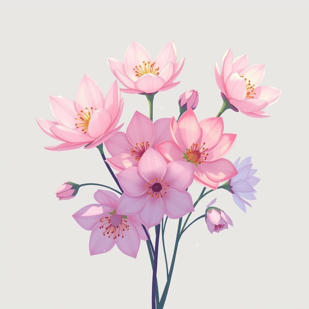Delicate Blooms in Vibrant Anime Style
