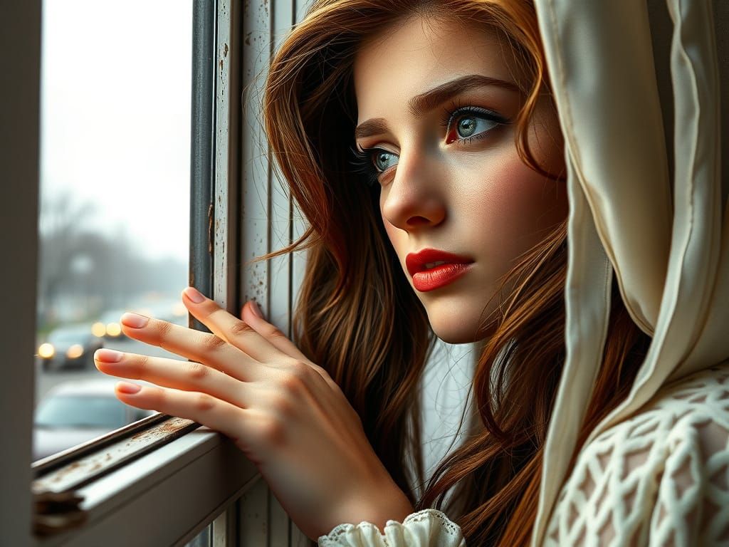 Serene Woman in Wistful Repose, Framed by Delicate Light