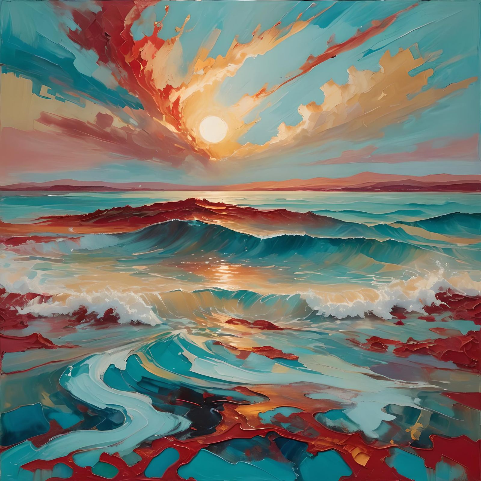 Abstract Red Sea Parting: Detailed Complementary Colors