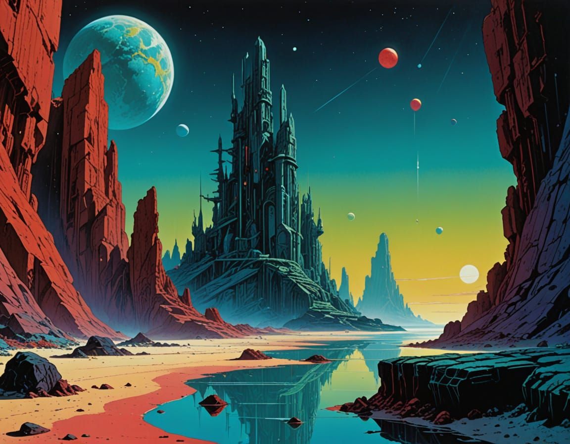 Eerie Alien Planet with Monoliths in Science Fiction Style