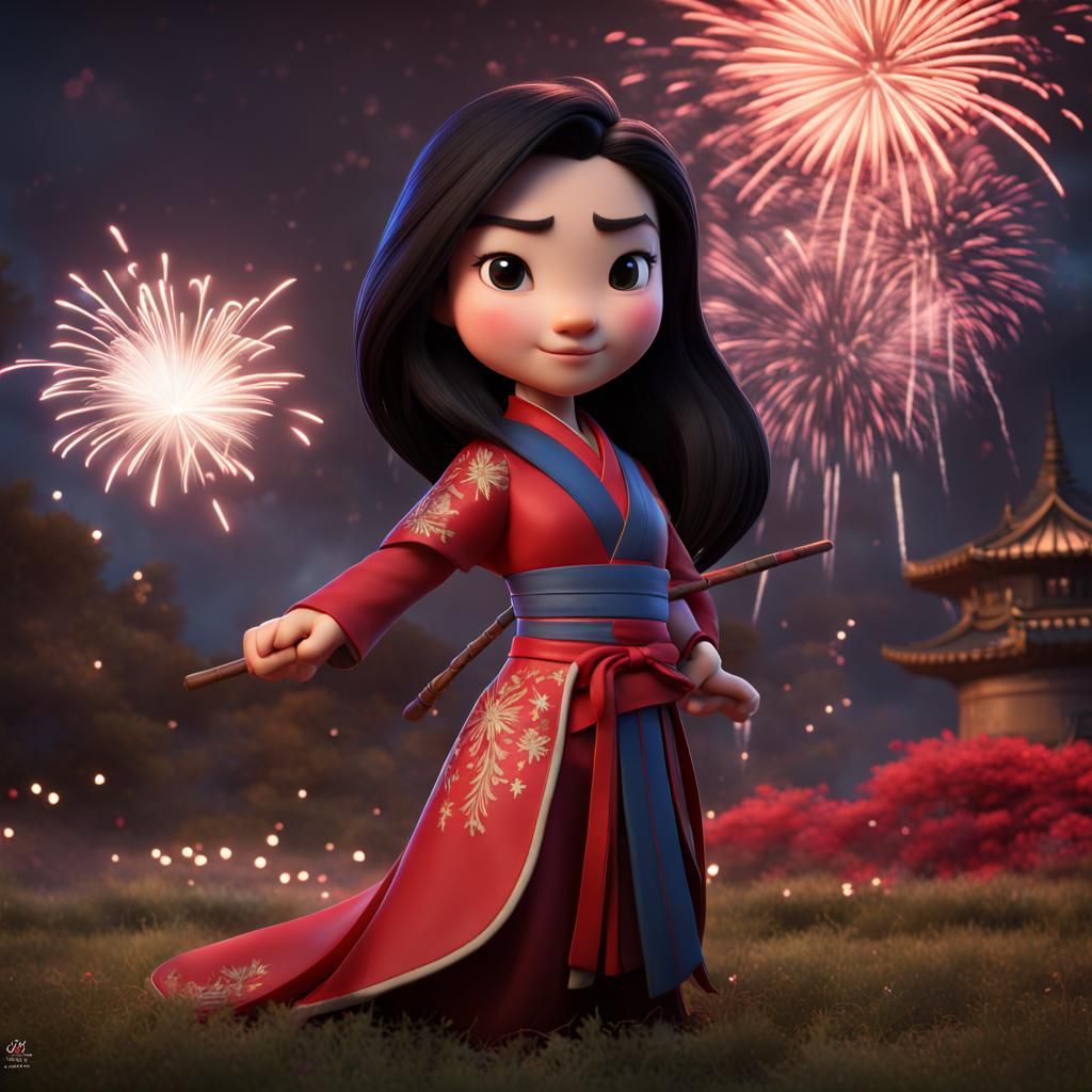 Hyperrealistic Mulan Chibi Celebrates 4th of July