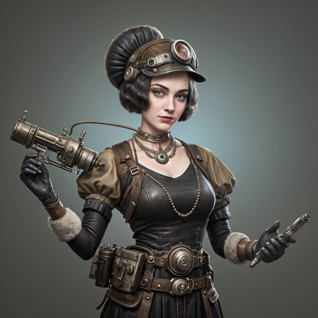 Dieselpunk Girl with Pearl Glowplug Portrait