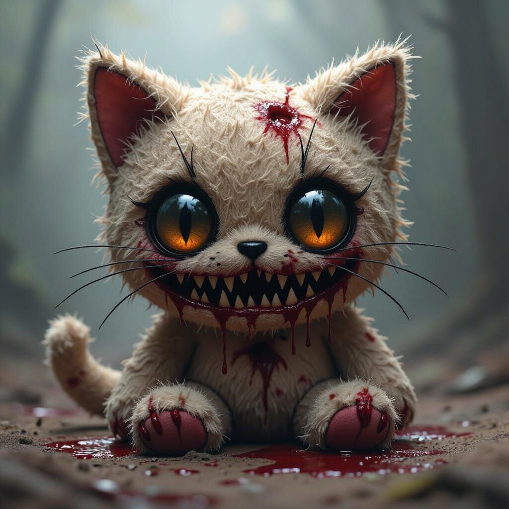 Tattered Zombie Cat Toy in Dark Fantasy Style