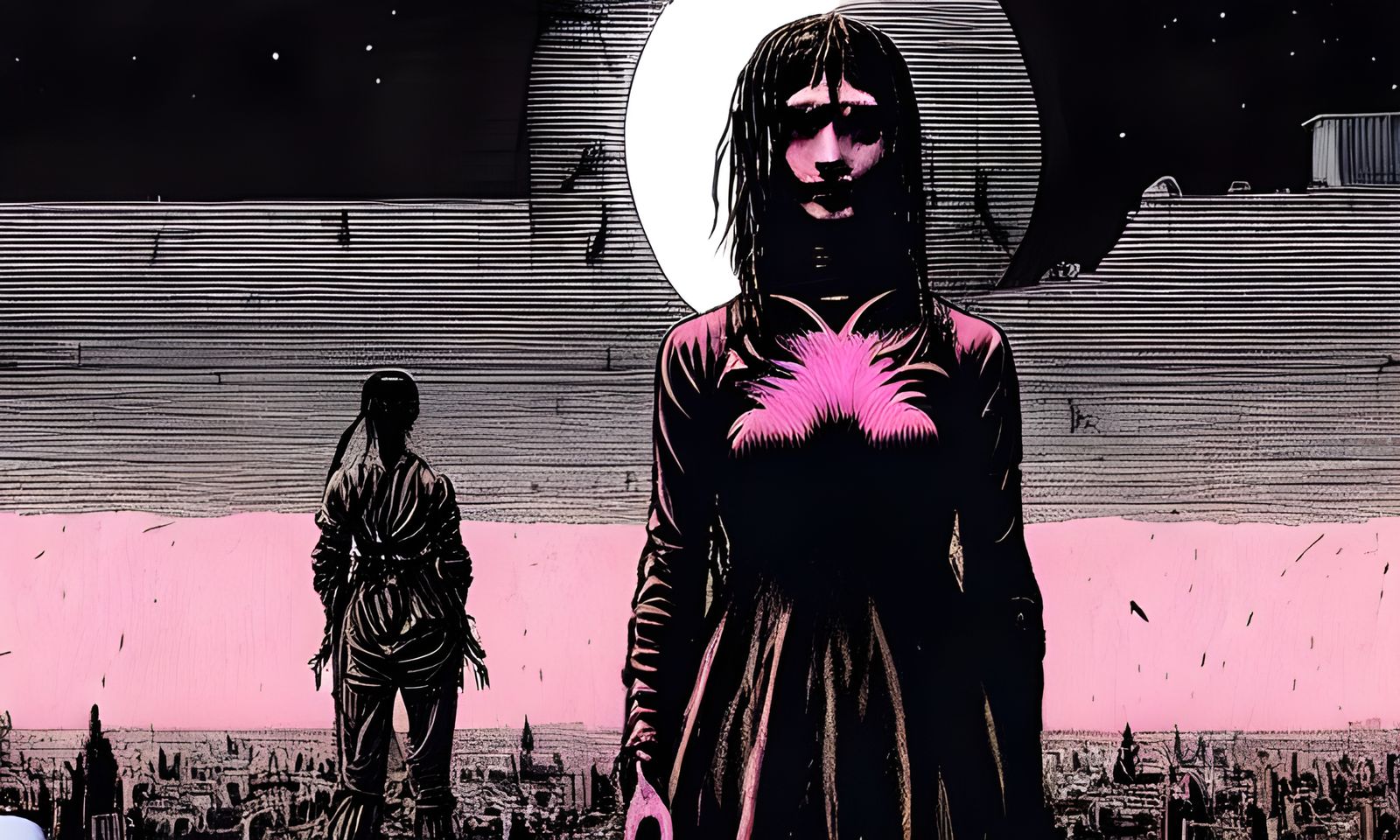 Cyberpunk Dancer Under Pale Moon, Horror Art