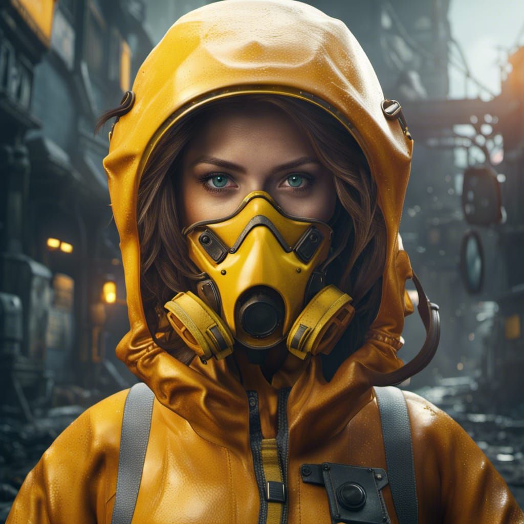 Girl in Hazmat Suit, Detailed Matte Painting