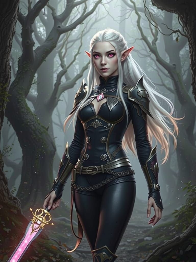 Albino Elf in Black Leather: Epic Digital Matte Painting